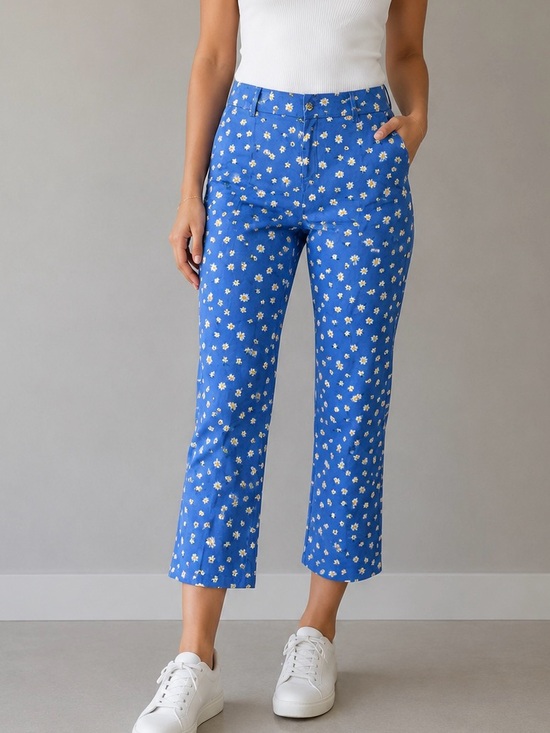Zara Pants - ZARA Blue Floral Slim Flare Cotton Pants NWOT